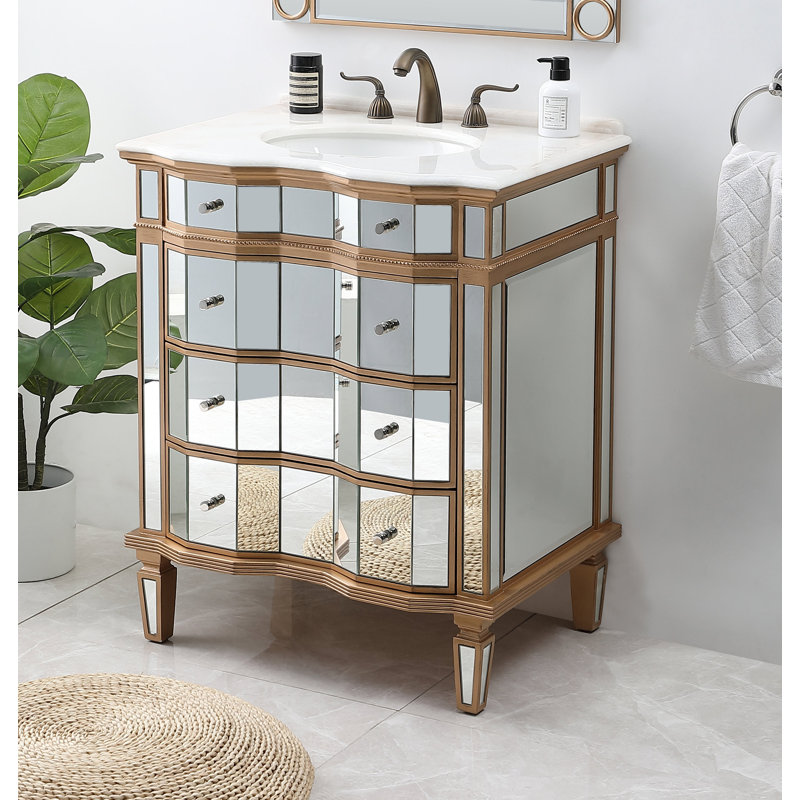 Mirrored Gold and Marble Single Bathroom Vanity