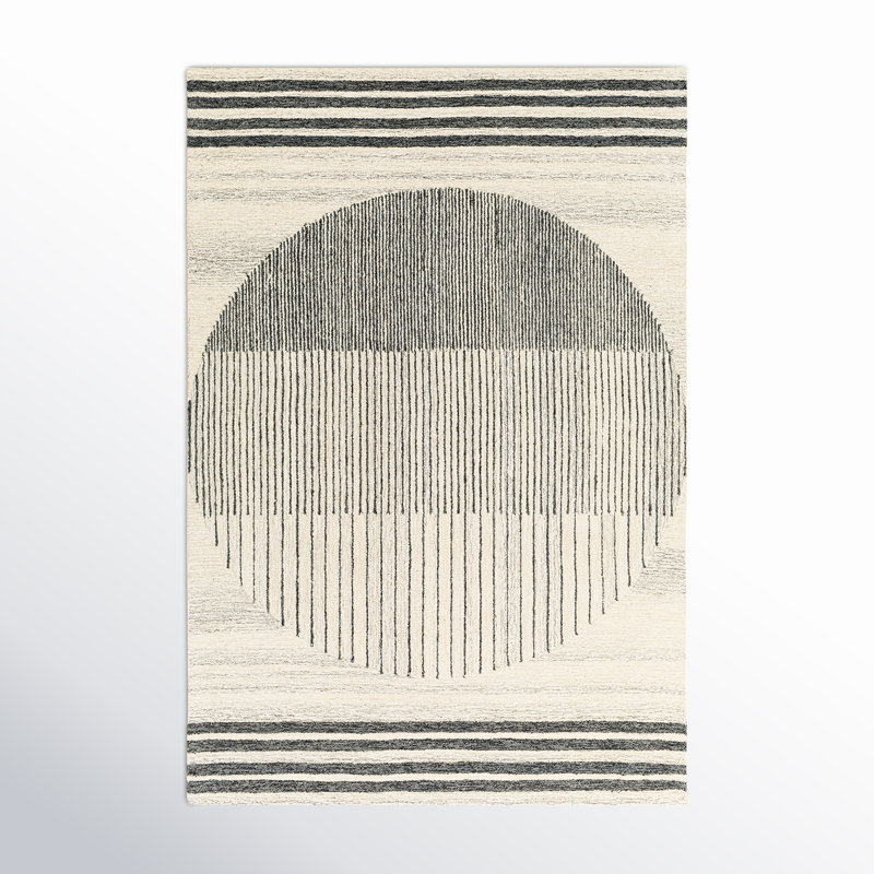Uptown Geometric Hand Tufted Wool Area Rug in Beige/Black, Rectangle 9' x 12'