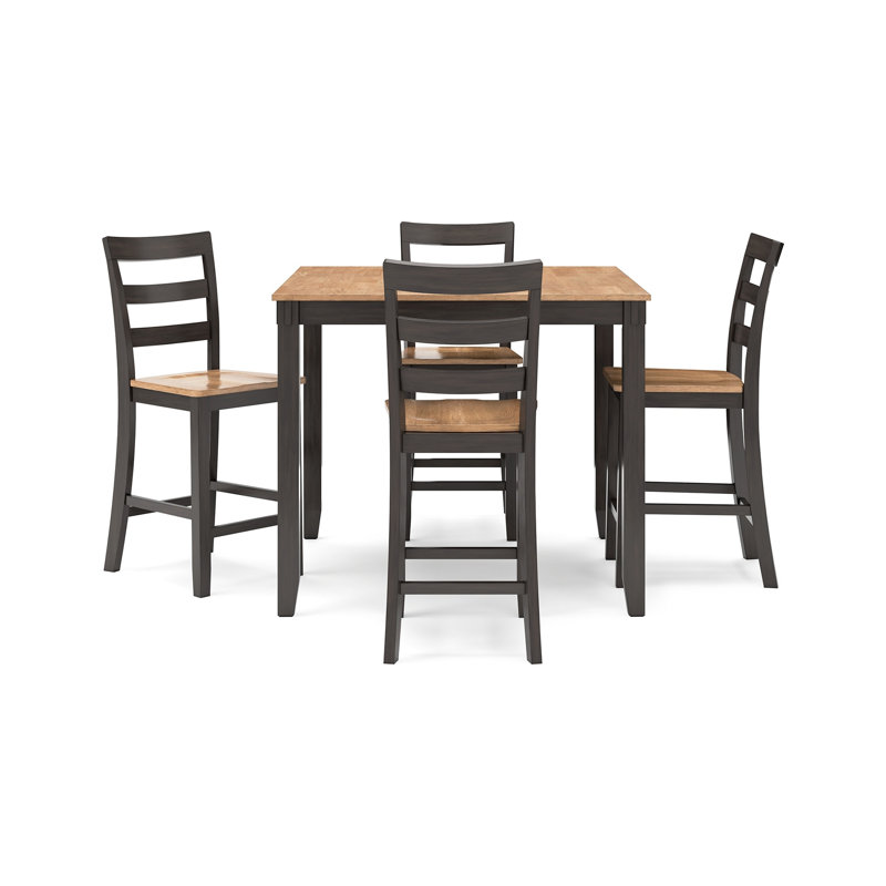 Gasy Counter Height Dining Table Set, 4 Chairs, Wood, Brown, Dark Brown