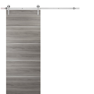 Porte coulissante de style grange avec quincaillerie de 2 m (6,6 pi), supports de rail Planum 0020, ensemble argenté robuste, portes intérieures modernes à panneaux pleins - 76 cm x 213 cm (30 po x 84 po) - Rail argenté