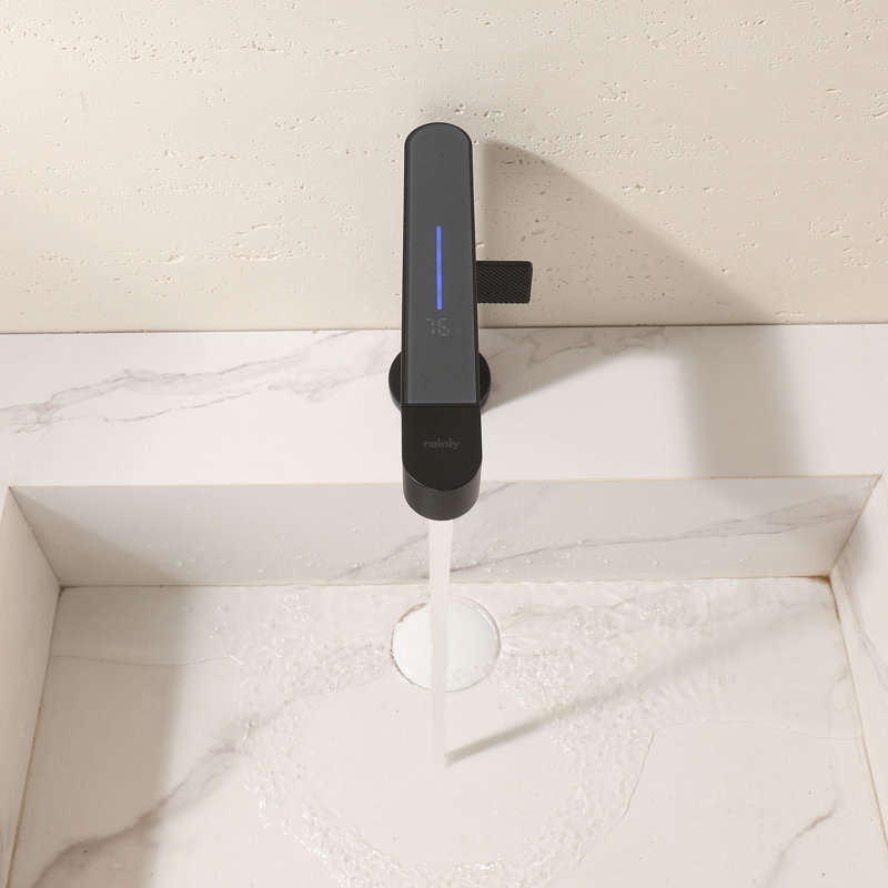 Robinet de salle de bain moderne rétractable 7,2 "avec affichage numérique de la température, Matte Black, Not Included