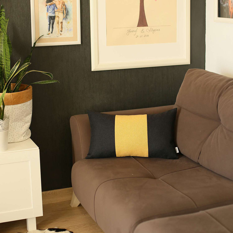 Coussin décoratif à rayures, Noir/jaune, H 12 po x l 20 po, Polyester