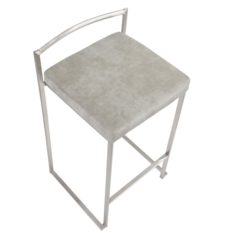 Tabouret de bar et de comptoir Derik, Acier inoxydable, Polyester cowboy gris clair