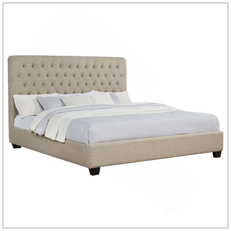Copper Oatmeal Upholstered Eastern King Panel Bed