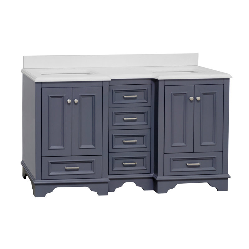 Ensemble de meuble-lavabo double 60 po Loughlam, Quartz, Gris charbon