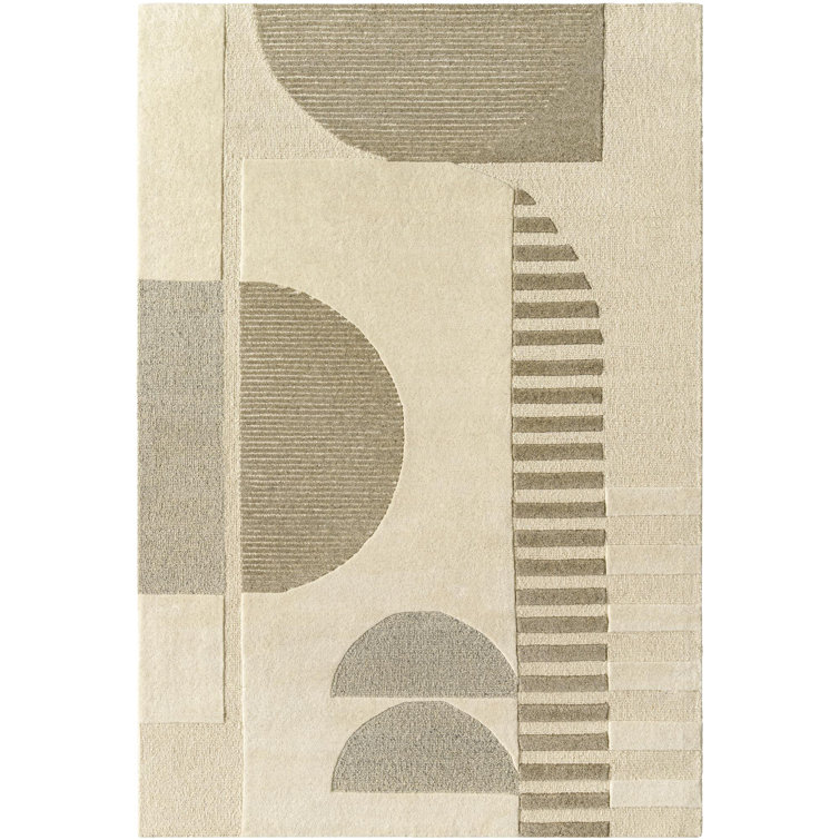 Tapis crème / taupe en laine touffeté à la main à motif géométrique Sola