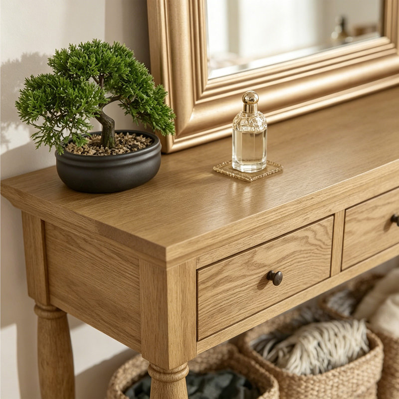 Console en bois massif de style américain, H 29,9 po x l 62,9 po x P 15,7 po