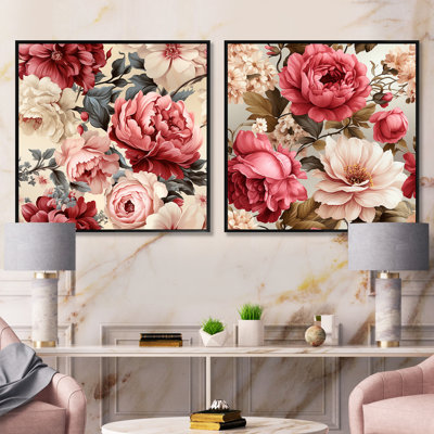 Motif victorien rétro de roses victoriennes - ensemble de collage floral carré de 2