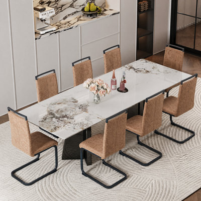 Chaises de salle à manger cantilever modernes à dossier haut en similicuir Covelin