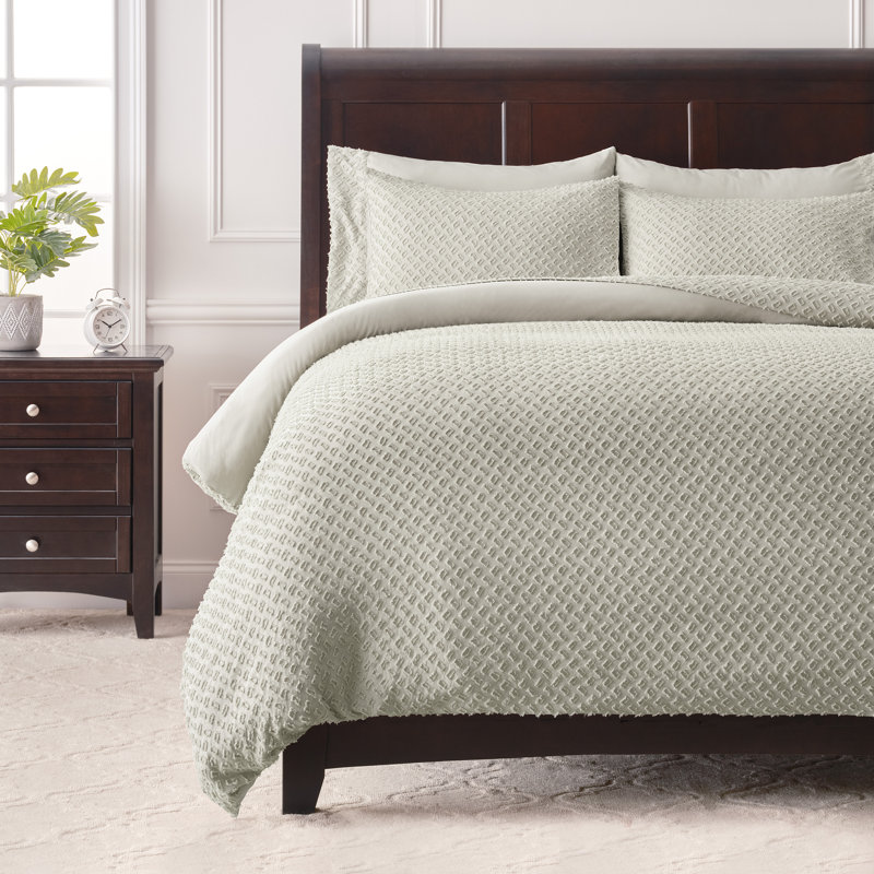 Microfiber Reversible 3 Piece Duvet Cover Set, King Duvet Cover + 2 King Shams, Sage