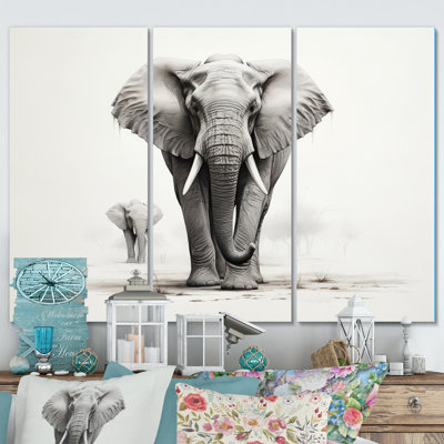 Éléphant noir et blanc «Etreinte de la force III», ensemble d'art mural en métal