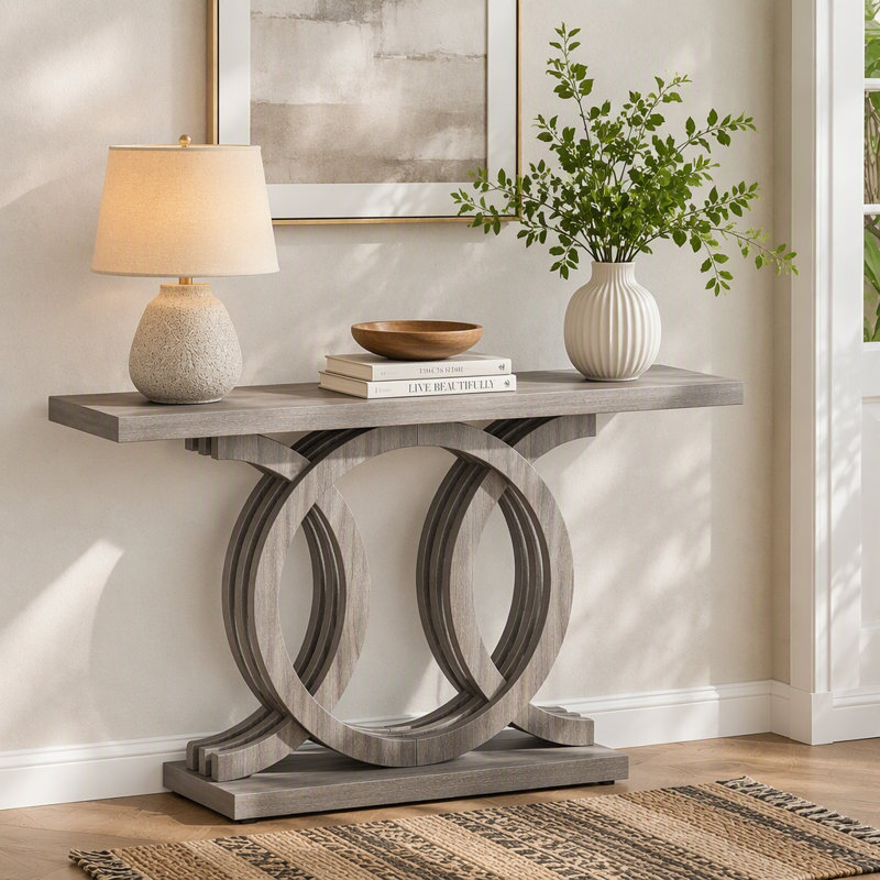 Console géométrique 55 po pour vestibule et salon, Gris