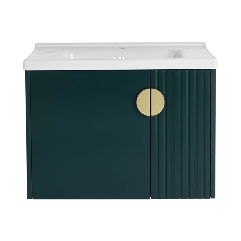Meuble-lavabo avec lavabo, pour petite salle de bain, meuble-lavabo avec porte à fermeture en douceur, Vert