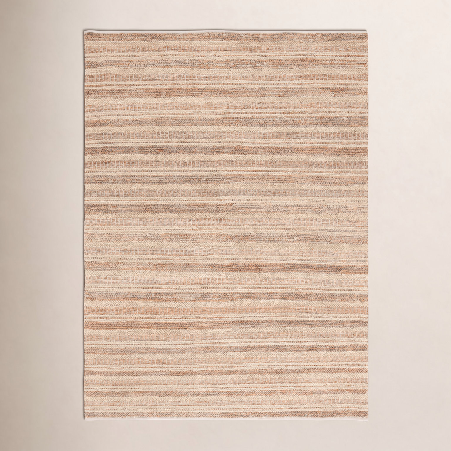 Brown Beige Hand-Woven Striped Wool Rug, Rectangle 8' x 10'