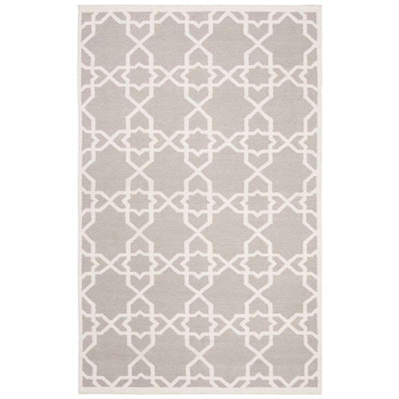 Rodgers Hand Woven Flat Weave Wool/Cotton Geometric Rug in Ivory/Gray, Rectangle 6' x 9'