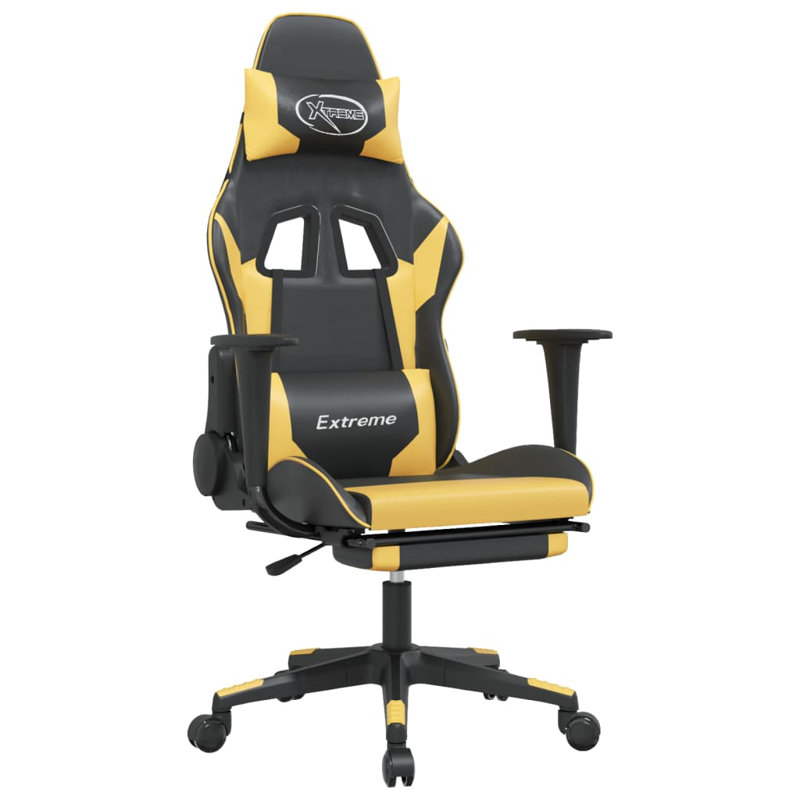 Massage Gaming Chair with Footrest Faux Leather, Black/Gold