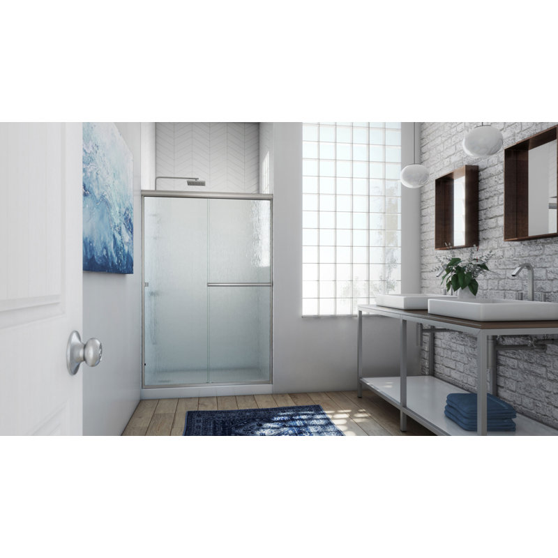 Lese 46" W x 70" H Bypass Semi-Frameless Shower Door, Rain, Brushed Nickel