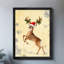 Renne de Noël rétro encadré noir portant un chapeau de père Noël, impression d'art de style rétro-672479652