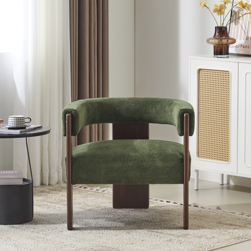 Melanney Modern Upholstered Fabric Accent Armchair, Olive Green Velvet