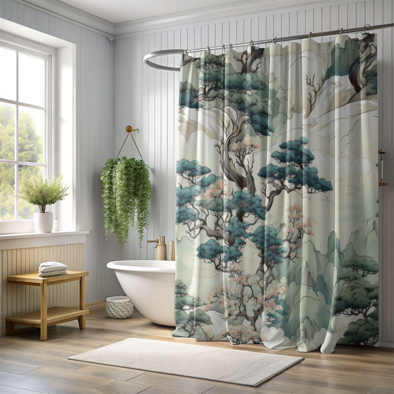 Rideau de douche ancien - forêt tropicale de qualité supérieure, H 74 po x l 71 po