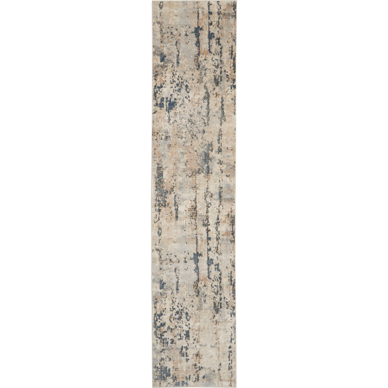 Addie Abstract Modern Machine Woven Area Rug in Beige/Gray, Runner 2'2" x 10', Beige/Gray