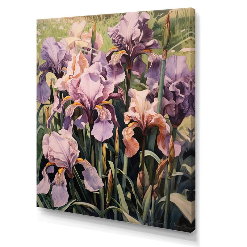 Iris mauve en fleurs dans les prés sauvages sur toile, H 32 po x l 16 po x P 1 po, Toile tendue