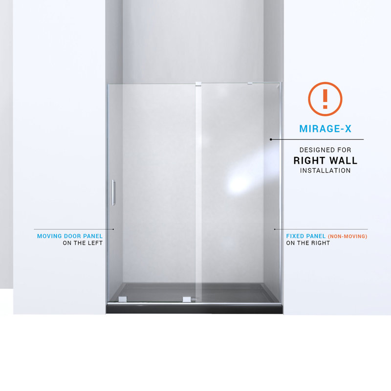 Mirage-X 44" W x 72" H Single Sliding Frameless Shower Door with ClearMax™ Technology, Brushed Nickel, Left Configuration