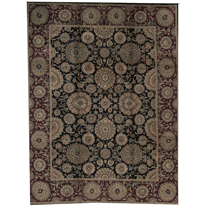 Manchuria Wool Oriental Area Rug in Black/Beige/Wine
