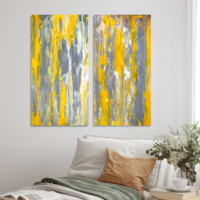 «Gray and Yellow Merging Abstract II», ensemble de 2 reproductions de dessins sur toiles