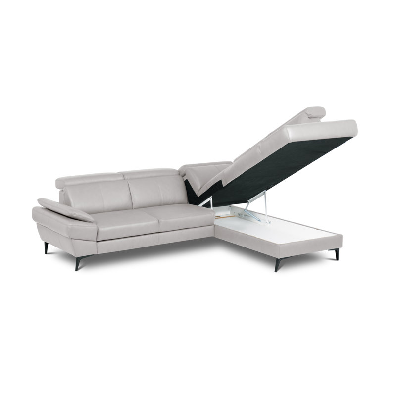 4 Seater Faux Leather and Leather Match Sofa Bed with Storage, Right hand Facing, Platinum