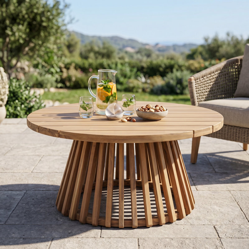 Table basse ronde ronde en bois d'acacia, table d'appoint de patio pour balcon de jardin, Light Teak