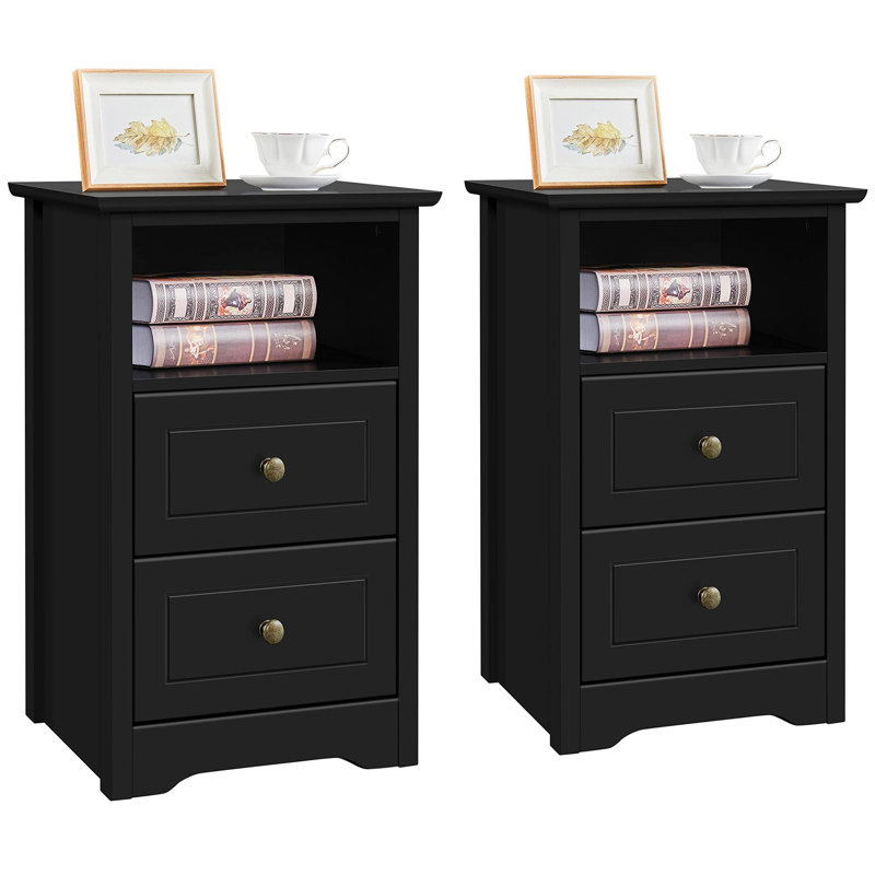 Laverriere 40cm W Manufactured Wood Bedside Table, Black