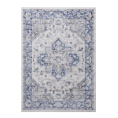 LOOM & LUXE Collection 5X7 Blue/Grey/Oriental Non-Shedding Living Room Bedroom Dining Home Office Stylish And Stain Resistant Area Rug