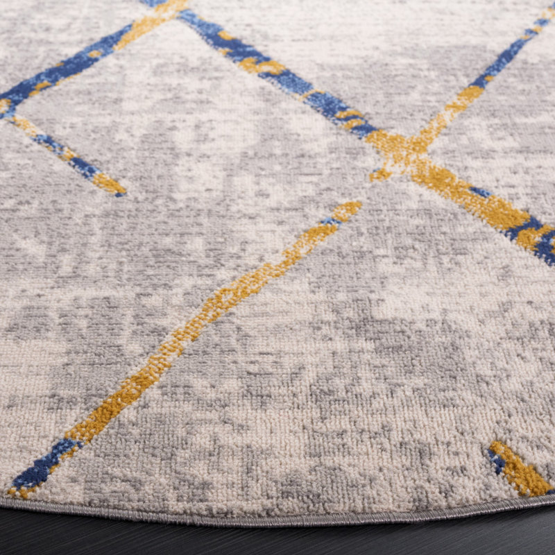 Tapis à motif géométrique Aishya, Rond 6 pi 7 po