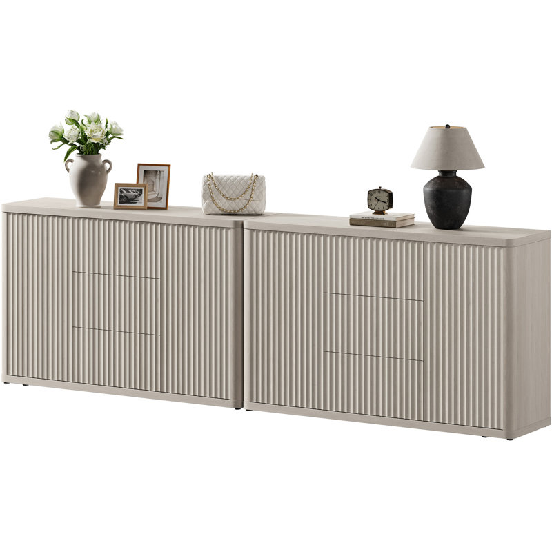 54.7'' W Modern 2-Door And 3-Drawer Fluted Sideboard With Adjustable Shelves, Natural Oak, 2