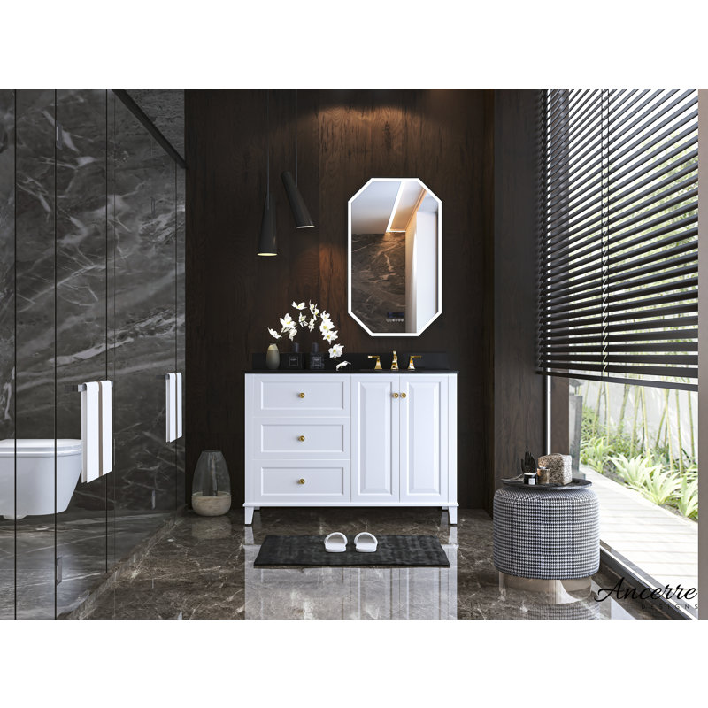 Hannah 48'' W Single Vanity, White, Right, Oak/Brushed Gold