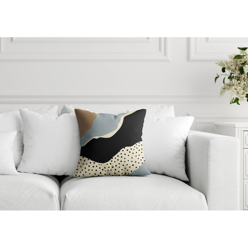 Coussin décoratif intérieur / extérieur en polyester filé Toni, Gris / blanc cassé / beige / noir, 15 po x 15 po