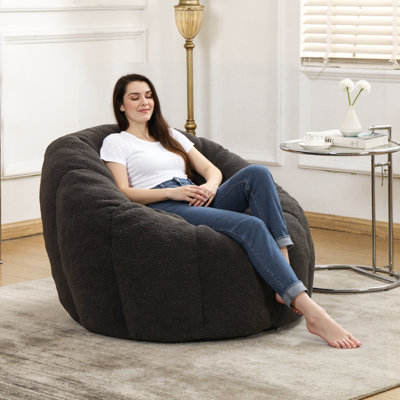  Bean Bag Chairs for Adults, Floral Shaped Bean Bag Chair with Back Support, Dark Gray large Beanbag Chair for Living Room, Bedroom, No-Assembly