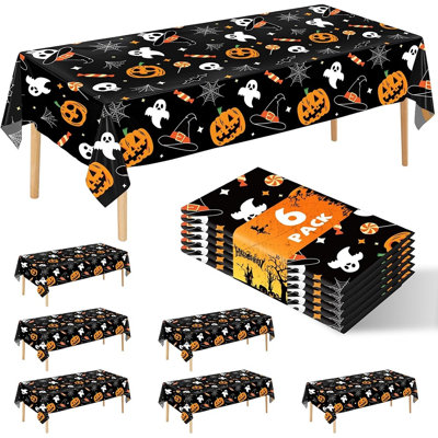 Lot de 6 nappes d'Halloween avec citrouilles et fantômes, nappes en plastique à motif toile d'araignée effrayante, décoration festive pour les fêtes d'Halloween à l'intérieur et à l'extérieur, ensemble de décoration de table rectangulaire