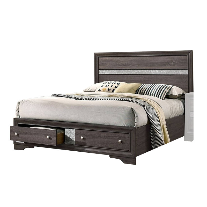 Lit plateforme avec rangement Lininger, Gris, Grand