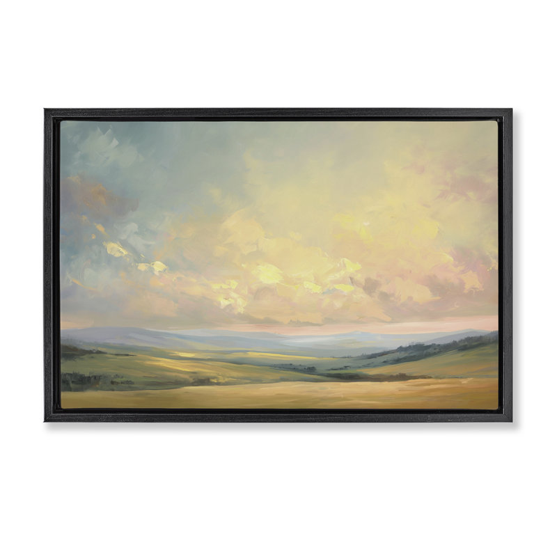  Toile flottante encadrée Tranquil Twilight Fields par Gina Kelly, Cadre flottant noir de jais, H 17 po x l 25 po