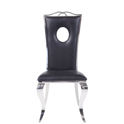 Chaise d'appoint haute de 2 personnes en cuir synthétique noir, siège de salle à manger standard, rembourré avec coussin en polyuréthane, garniture et pieds en acier inoxydable, sans accoudoirs, siège et dossier faciles à nettoyer, garniture, 220 lb