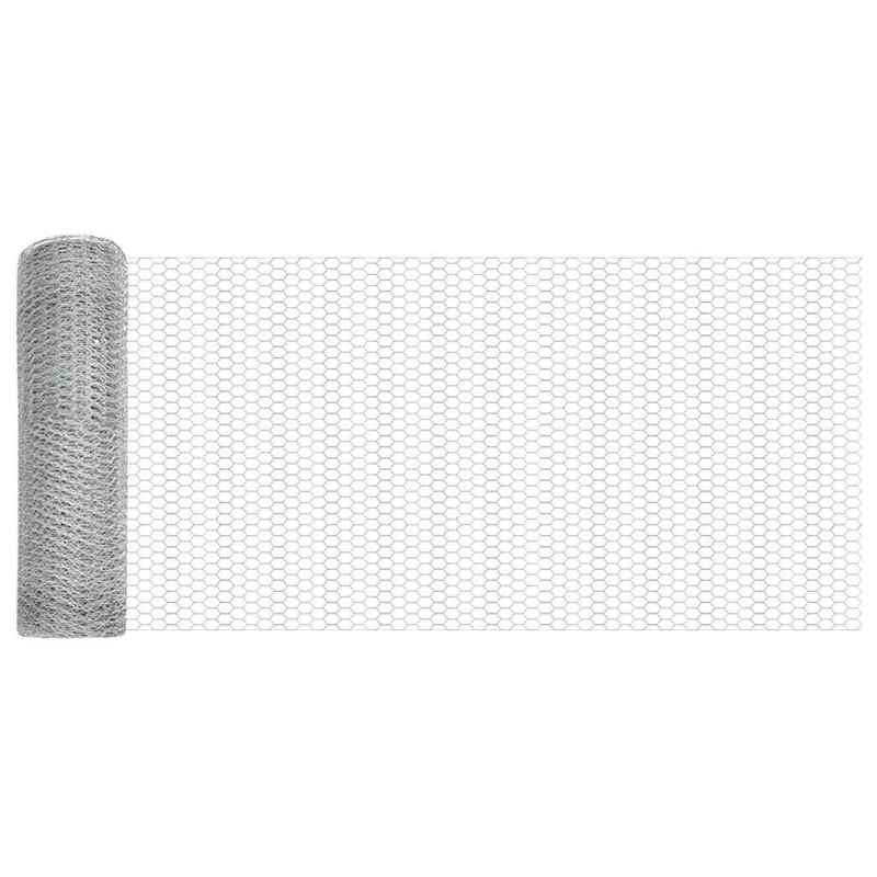 Vidaxl Fence With Posts PVC-Coated Steel, Silver, 50cm H x 2500cm W x 3.2cm D