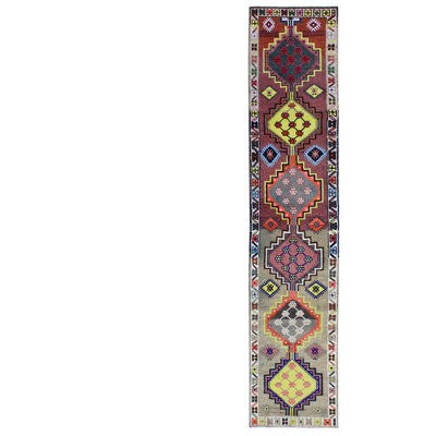 Tapis de couloir unique noué à la main de style années 2000 de 2 pi 8 po x 12 pi 1 po Herki