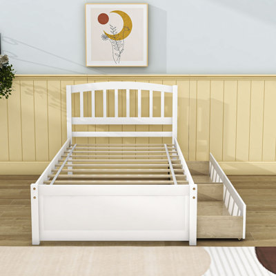 Lit plateforme simple en bois 2 tiroirs avec tête de lit Dishad