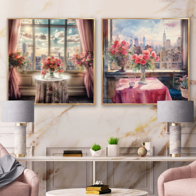 Beautiful Table View Of New York - Assortiment de bouquets carrés assortis, ensemble de 2
