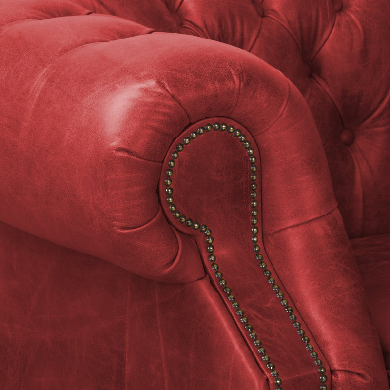 Tanesia 4 Seater Genuine Leather Sofa, 80cm H x 200cm W x 90cm D, Red