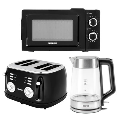 GEEPAS 20L Microwave Oven, 4-Slice Toaster & 1.7L Electric Kettle 3-Piece Matching Kitchen Appliance Set | 700W Microwave with Speedy Defrost | Removable Crumb Tray & Cord Storage | Perfect Morning Breakfast Set for Home, Office & Family Use