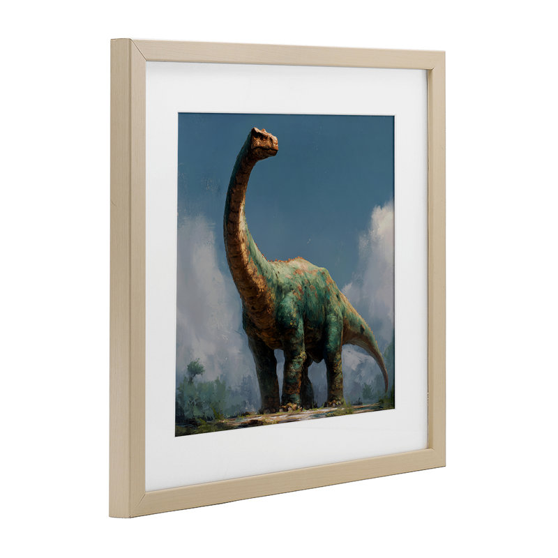 «Colossal Brontosaurus in Meadow», reproduction d'art encadrée sous verre, conception de Wumples, H 16 po x l 16 po