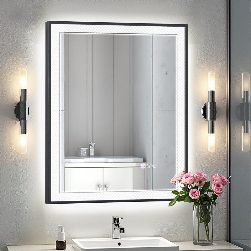 Miroir de salle de bain / de salle de bain à l'avant et à l'arrière en verre trempé anti-buée à DEL, 32 po x 24 po